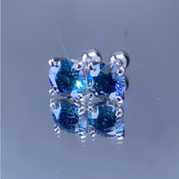Genuine ~ Certified 2 Carat Bright Blue Diamond 18k White Gold Stud Earrings - Picture 14 of 16